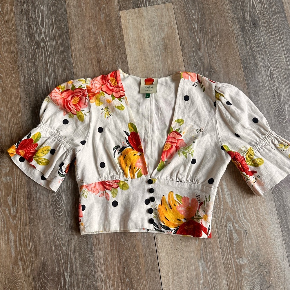 Farm Rio pok a dot floral Organic Cotton Crop Top